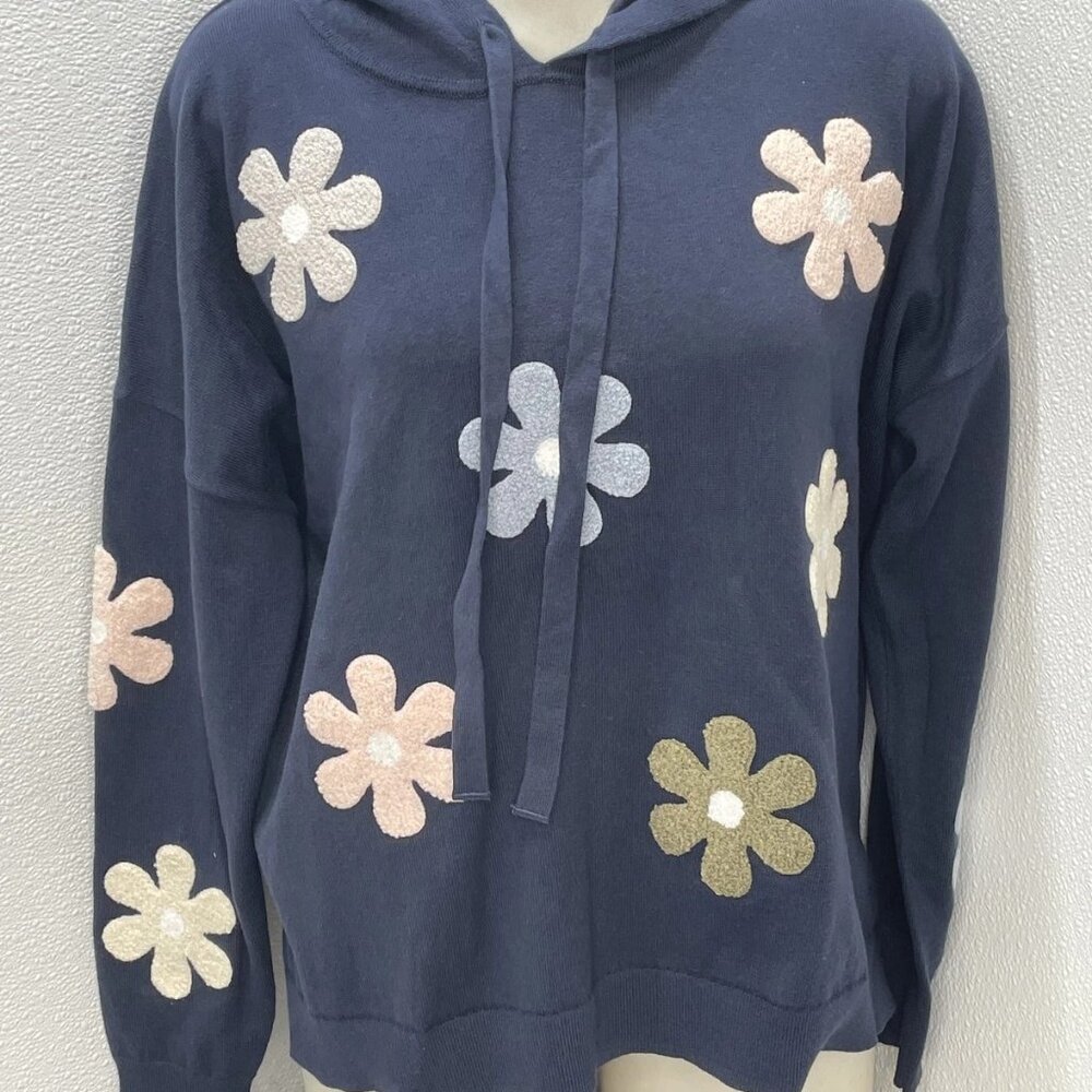 NEW J. SOCIETY Women’s Floral Pullover Hoodie – Navy – Size XL